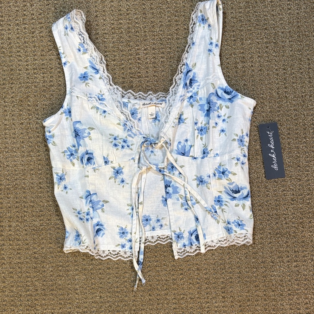 Dolls Kill White and Blue Floral Lace Blouse